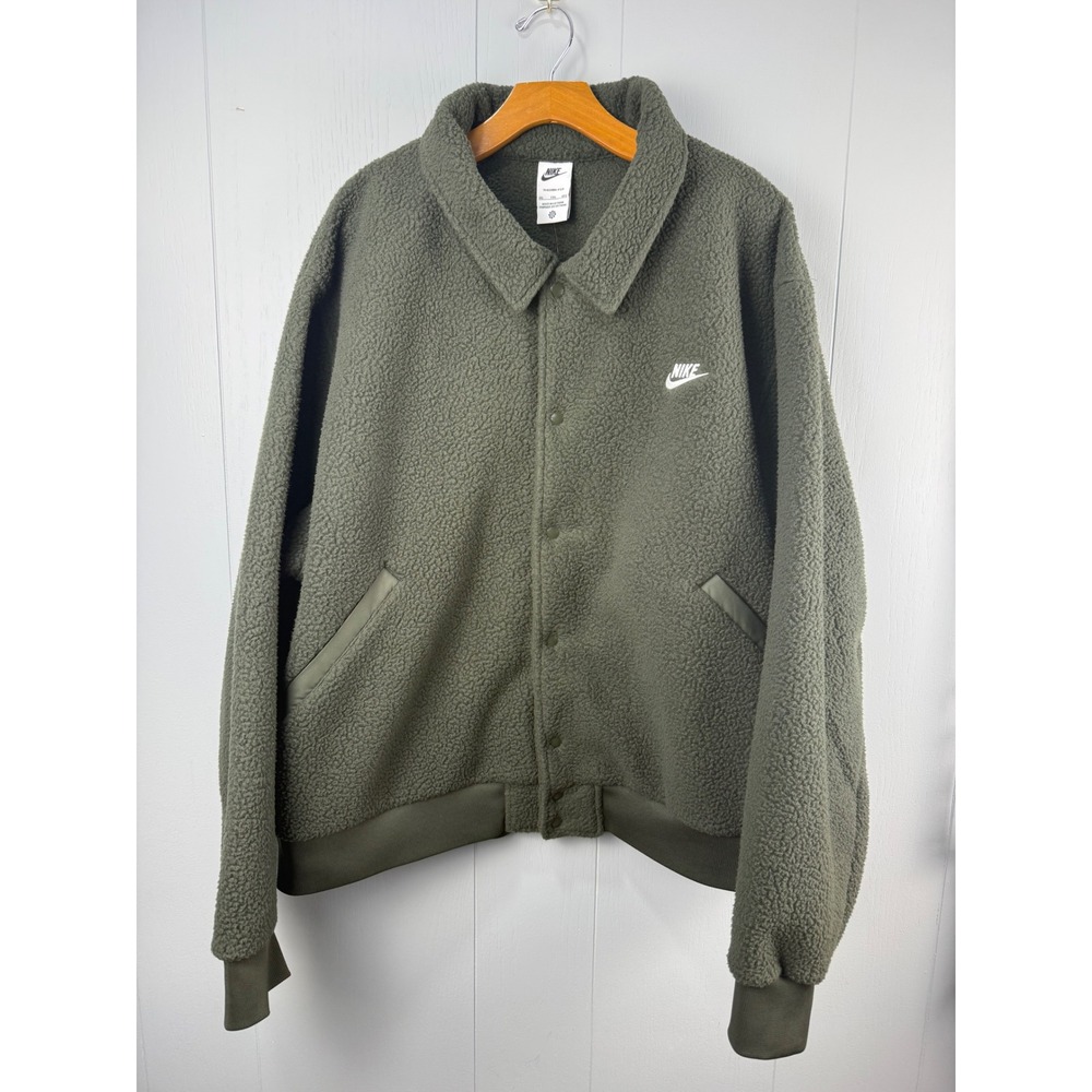 Nike Therma-FIT Sherpa Fleece Jacket Mens XXL Olive Green Snap HV1429-355 NEW
